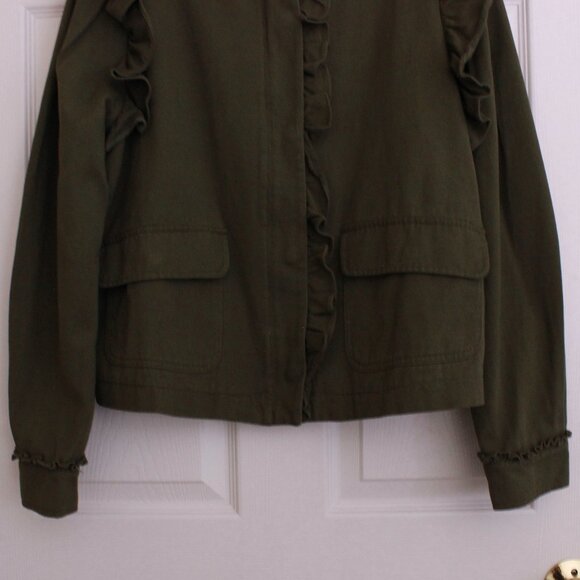 Anthropologie Dolan Olive Green Ruffle Utility Jacket Cotton - Picture 8 of 13